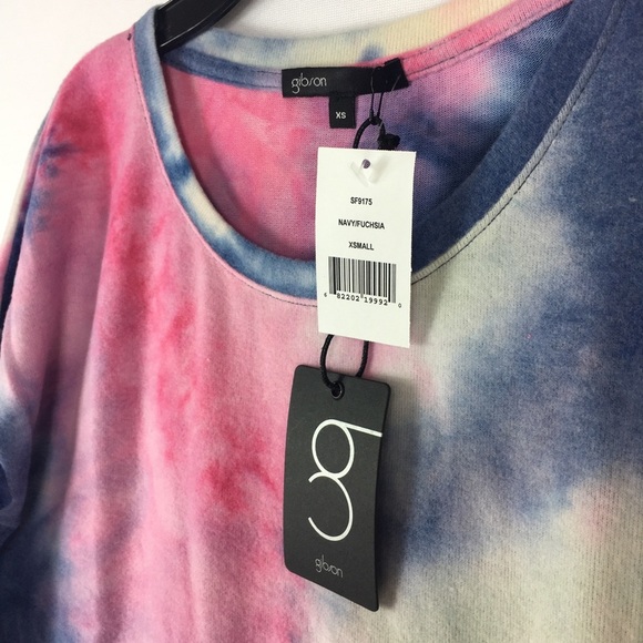 Gibson Crew Neck Long Sleeve Tie Dye Blue Fucsia Top Size XS - Picture 5 of 7